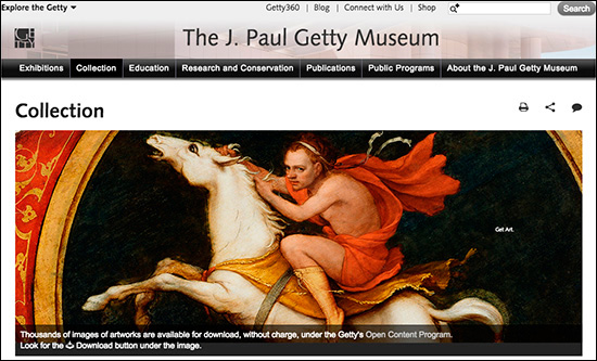Webpage for Getty Museum
