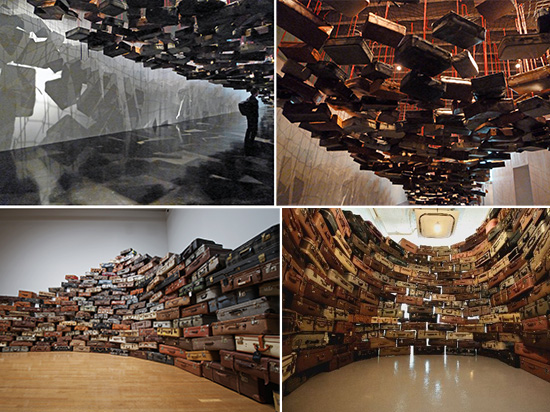 Art installation, "Accumulations," by Chiharu Shiota