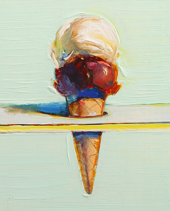 Wayne Thiebaud oil painting of an ice cream cone