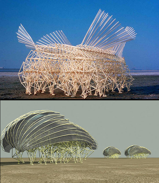 Wind driven kinetic sculptures by Theo Jansen