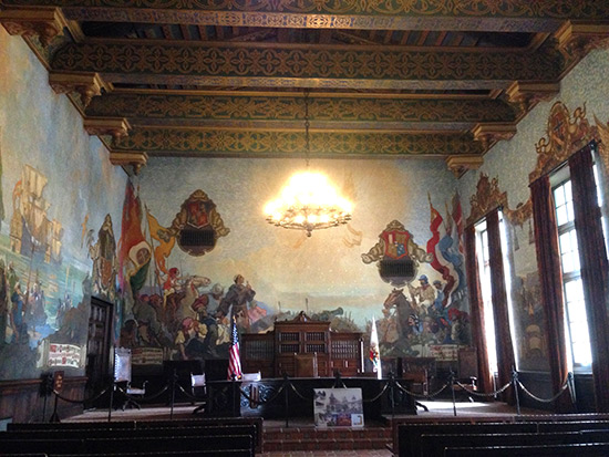 Murals in a courtroom of the Santa Barbara Courthouse