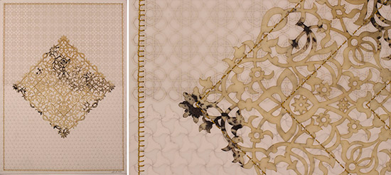 mixed media drawings, with image detail, by Anila Quayyum Agha