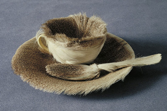 Meret Oppenheim fur lined teacup and fur lined spoon