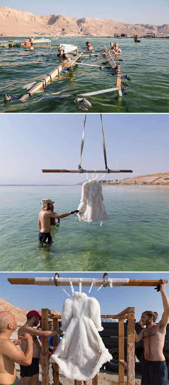 Sigalit Landau process of creating salt encrusted objects in the Dead Sea
