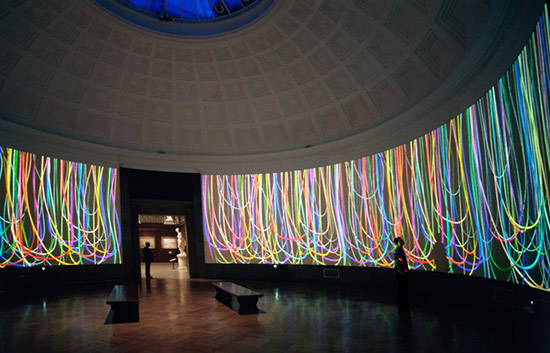 Jennifer Steinkamp video installation with looping lines