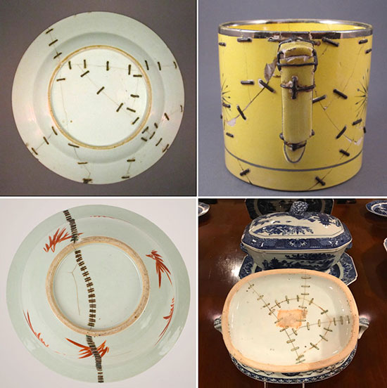 ceramics repaired with metal staples